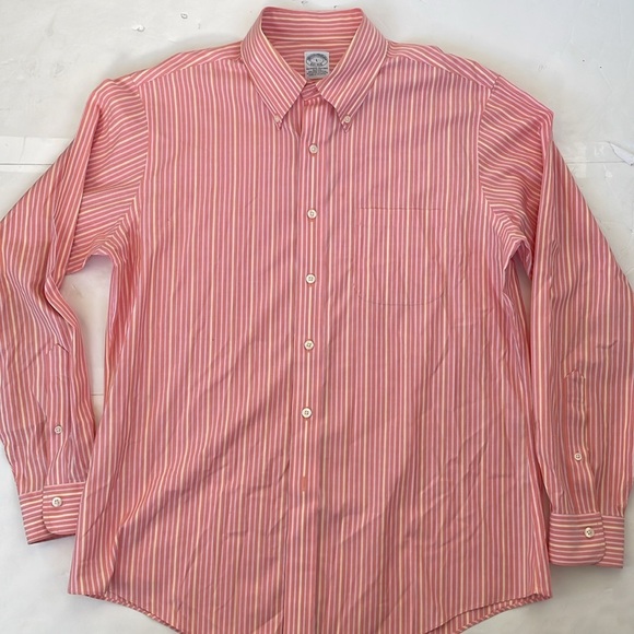 Brooks Brothers Orange Dress Non-Iron Stretch Shirt Slim Fit Large - Picture 9 of 13